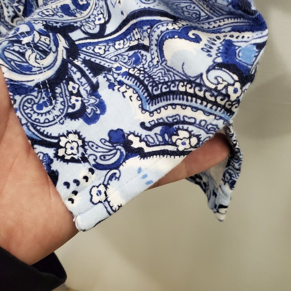 Kim Rogers Petite Blue White Paisley‎ Print 3/4 Sleeve Boho Tee Top Size PXL - Picture 2 of 6